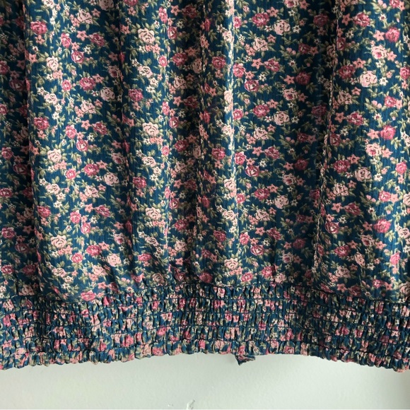 American Eagle Floral Tie Front Floral Button Dwn Blouse Smocked Waist Top Sz S - Picture 9 of 14